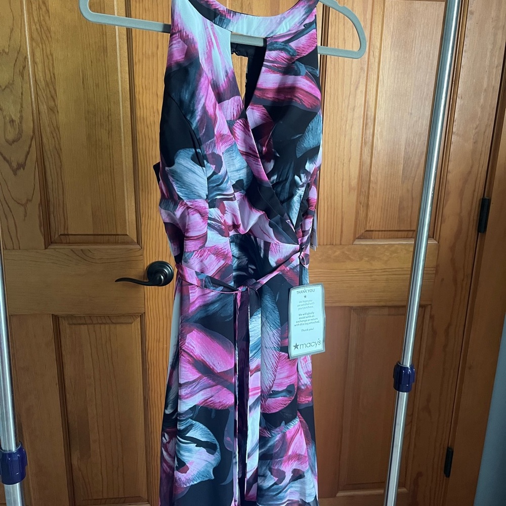 Night Way Collections Pink and Purple Halter Midi Dress